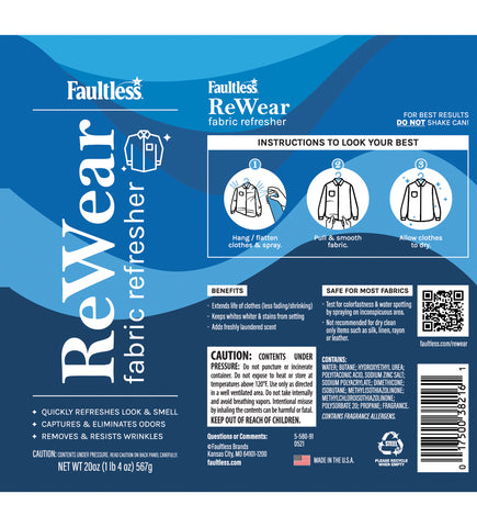 Faultless ReWear - Spray de lavado en seco para ropa – removedor de  arrugas, spray de refresco de tela, captura olores – como champú seco para  la