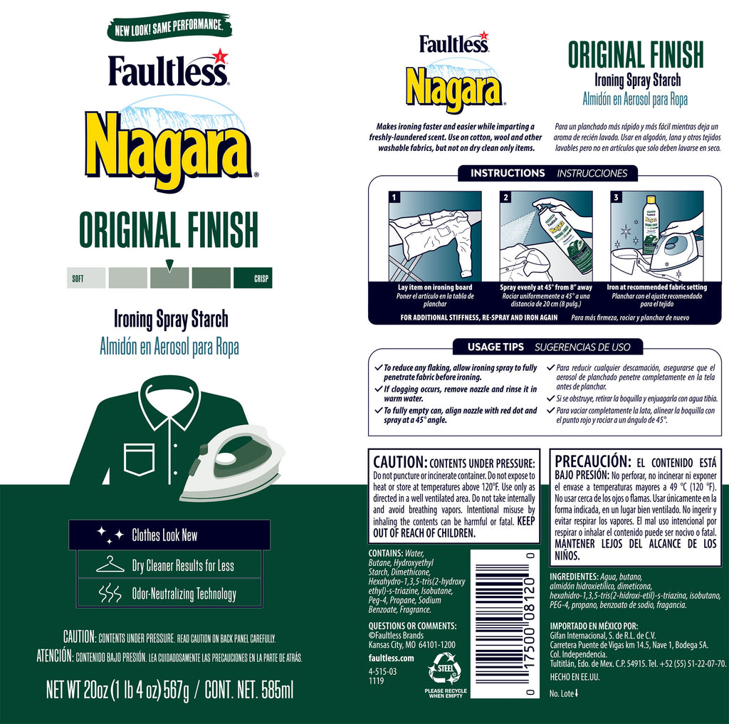 2 Faultless 20 Oz Niagara Original Finish Ironing Spray Starch , 2 Starch  Plus.